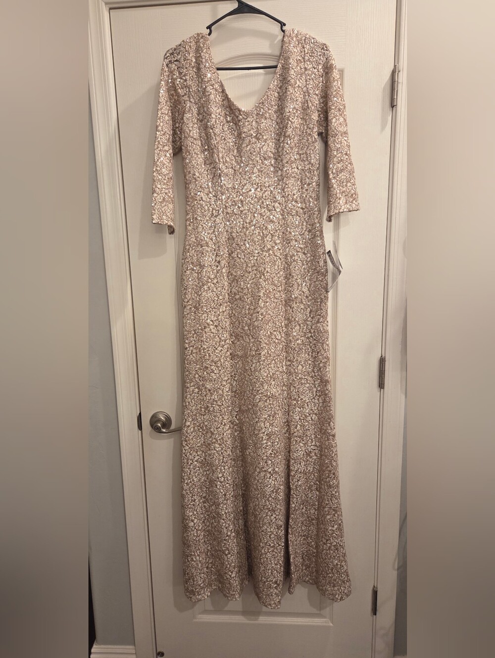 Alex Evenings Champagne Sequin Long Sleeve Gown